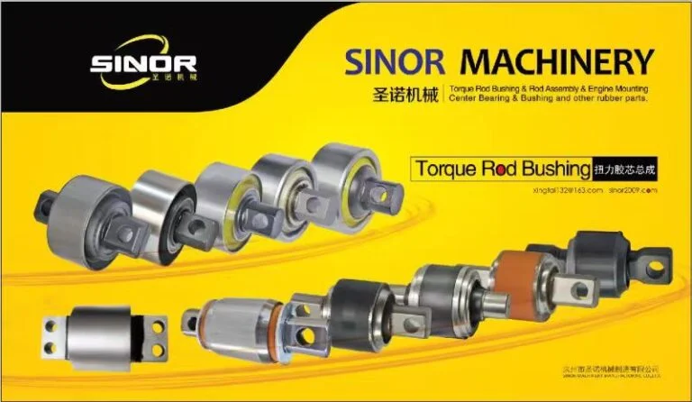 SINOR Machinery heavy-duty truck torque rod bushings and rubber spare parts showcase banner